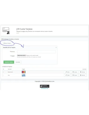 JCR ct (simulador cuotas con intereses) para PrestaShop 8 - BO nueva tarjeta