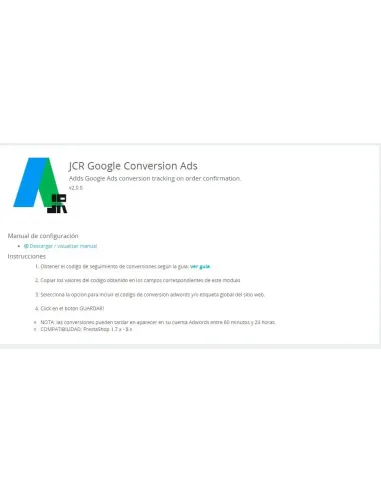 Módulo prestashop 8 y 1.7 Código de seguimiento para conversiones de Google Ads