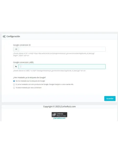 Módulo prestashop 8 y 1.7 Código de seguimiento para conversiones de Google Ads