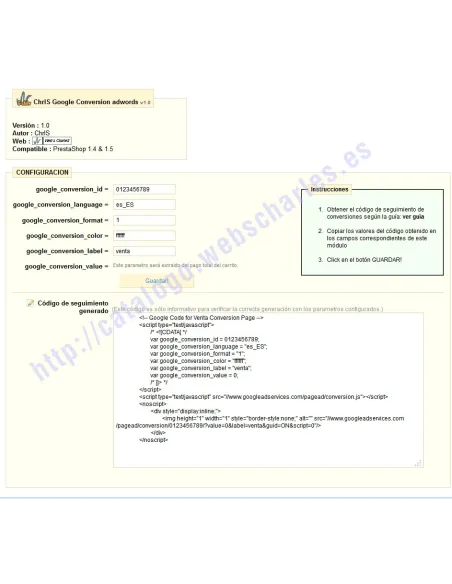 Módulo prestashop 1.6 Código de seguimiento para conversiones de Google Adwords